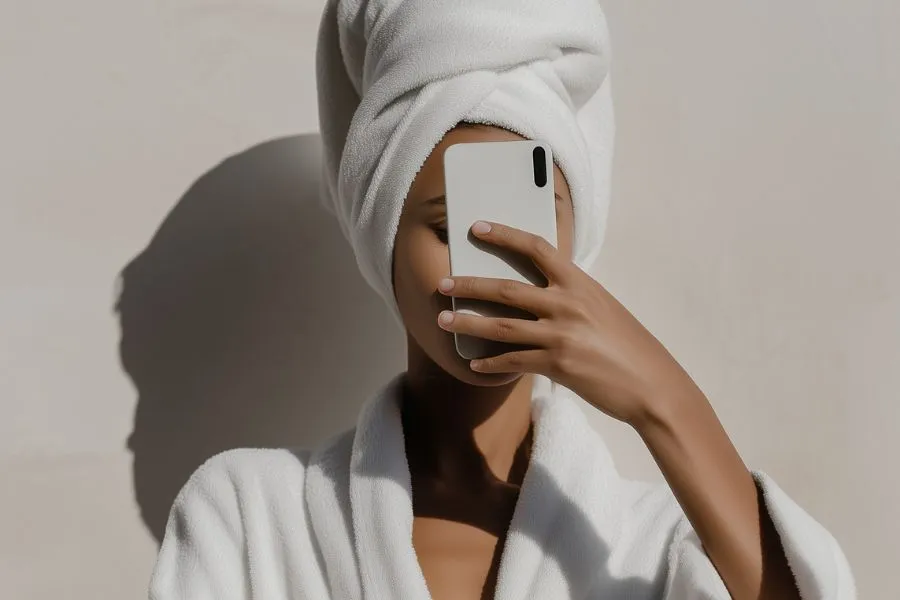 woman doing skin care taking a selfie